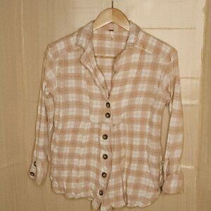 Free People Tan Cream Wool Blend Heavyweight Button Front Top Small